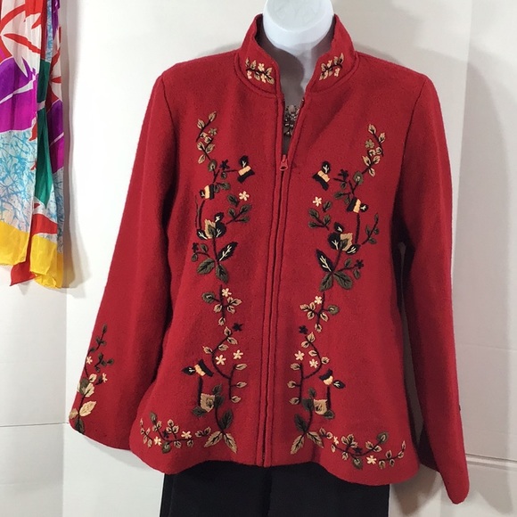 Victor Costa red embroidered zip front jacket S - Picture 5 of 11